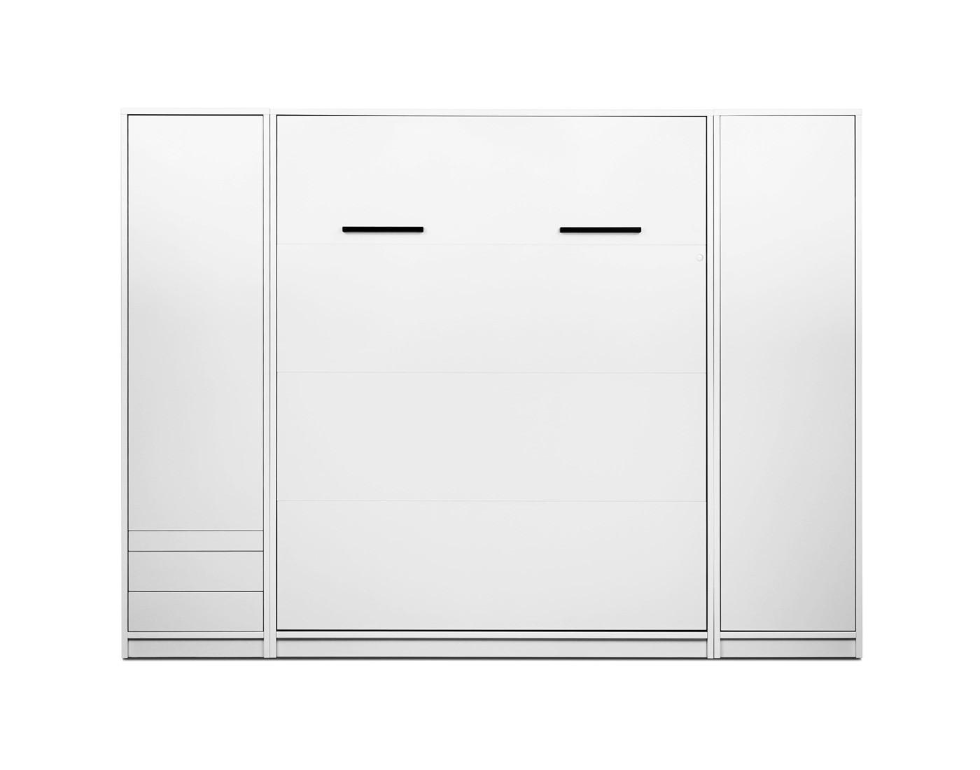 SCHRANKBETT vertikal GN 160x200 mit 2 Schränken & LED-Beleuchtung - Weiß matt - 3-tlg. - Schwarz/Weiß, Holz/Holzwerkstoff (160/200cm) - QMM TraumMöbel