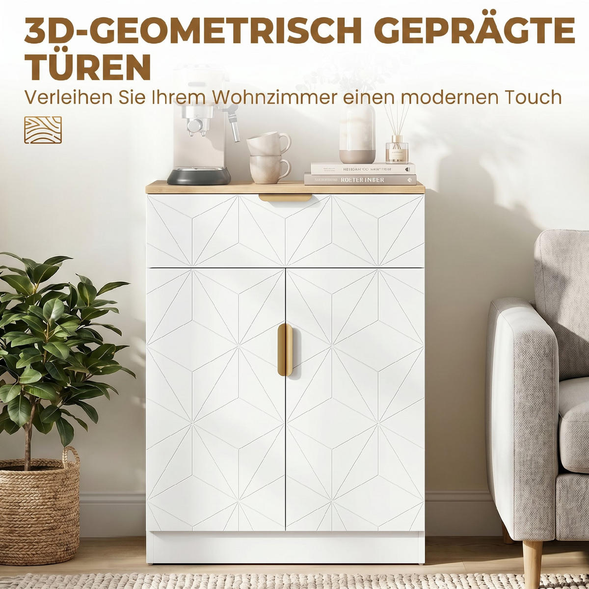 SIDEBOARD MDF Weiß - Goldfarben/Weiß, Holzwerkstoff/Kunststoff (32/82/60cm) - HOMCOM
