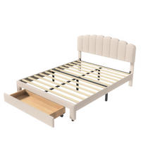 POLSTERBETT 160x200 cm mit verstellbarem Kopfteil und 1 Schublade am Fußende - ohne Matratze - Beige - Beige, Textil (160/200cm) - DELFA