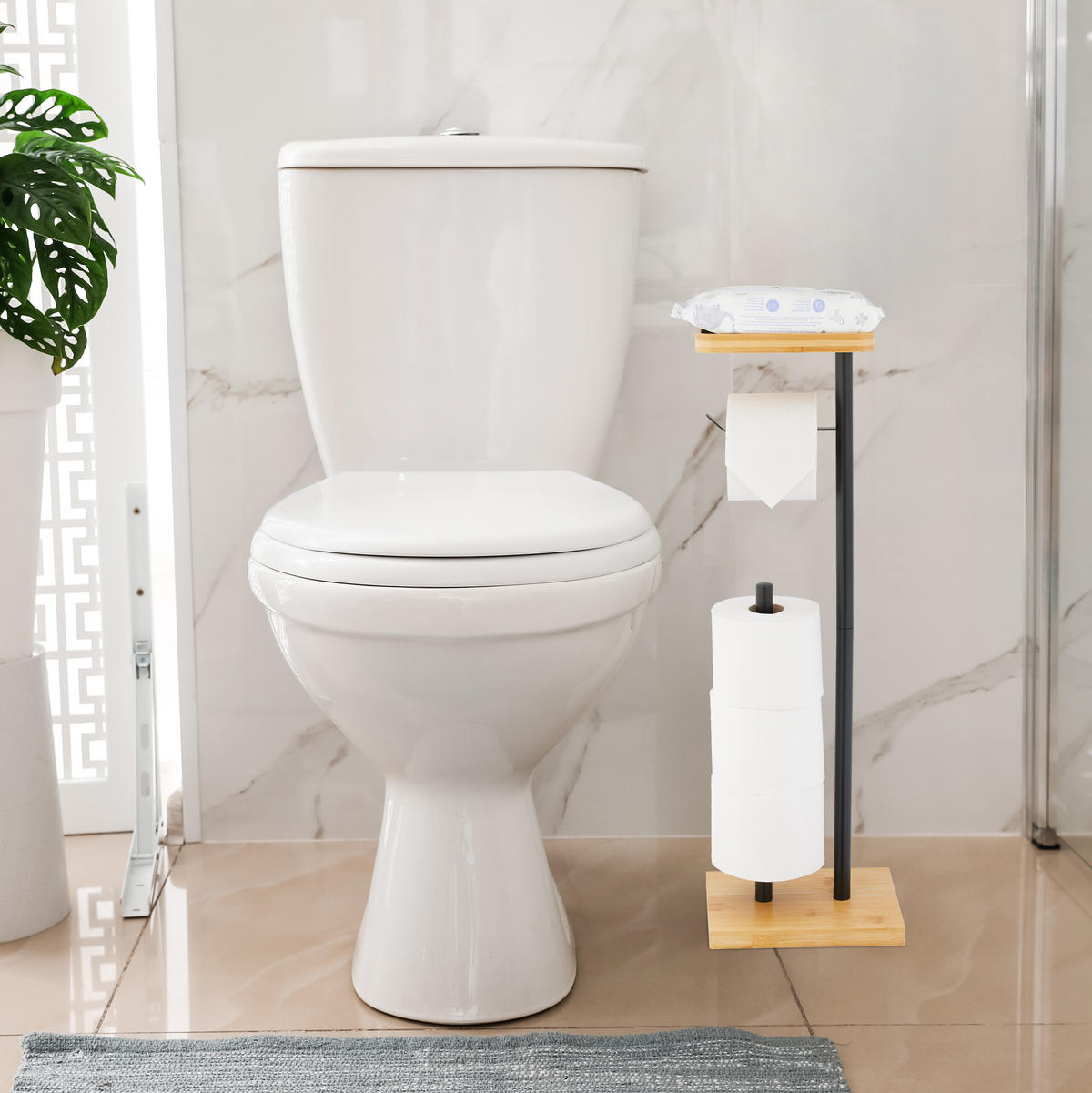 TOILETTENPAPIERHALTER - Schwarz, Holz/Kunststoff (21/66.5/17cm) - Relaxdays