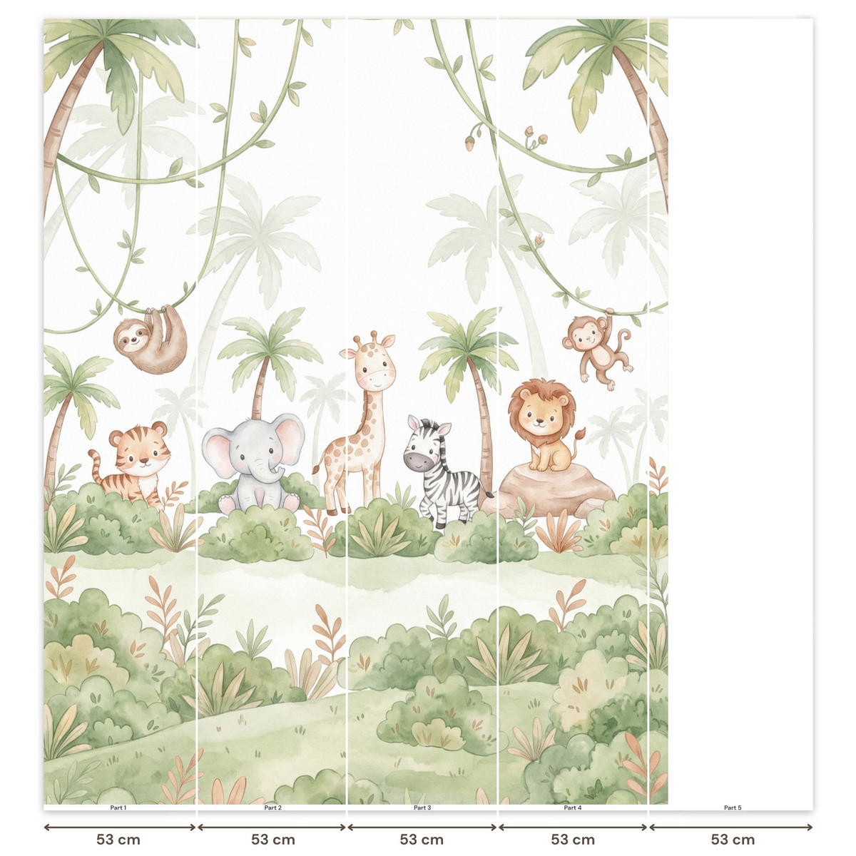 KINDERTAPETE - Tiere - Dschungel - Pastell - 220x280 cm - Weiß, Papier (220/280cm) - OnlyWow