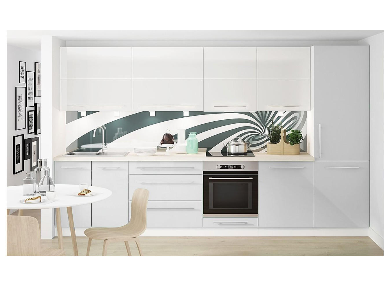 KÜCHENLEERBLOCK Brerra Cdb telegrau / reinweiß lackiert / weiß matt 9-teilig - Weiß/Grau, Holzwerkstoff (340/207/50cm) - Feldmann-Wohnen