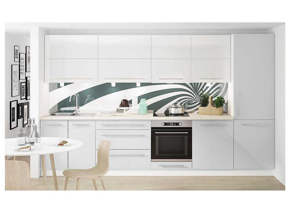 KÜCHENLEERBLOCK Brerra Cdb telegrau / reinweiß lackiert / weiß matt 9-teilig - Weiß/Grau, Holzwerkstoff (340/207/50cm) - Feldmann-Wohnen