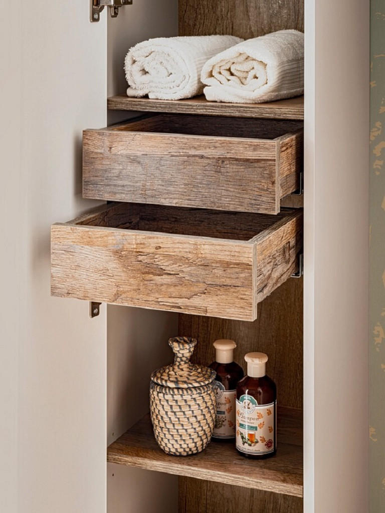 BADMÖBEL-SET 8 Teile - Santa Fe Taupe S BM39 in Clay Grey/Santa Fe Vintage Oak - Graubraun, Holz (80/160/46cm)