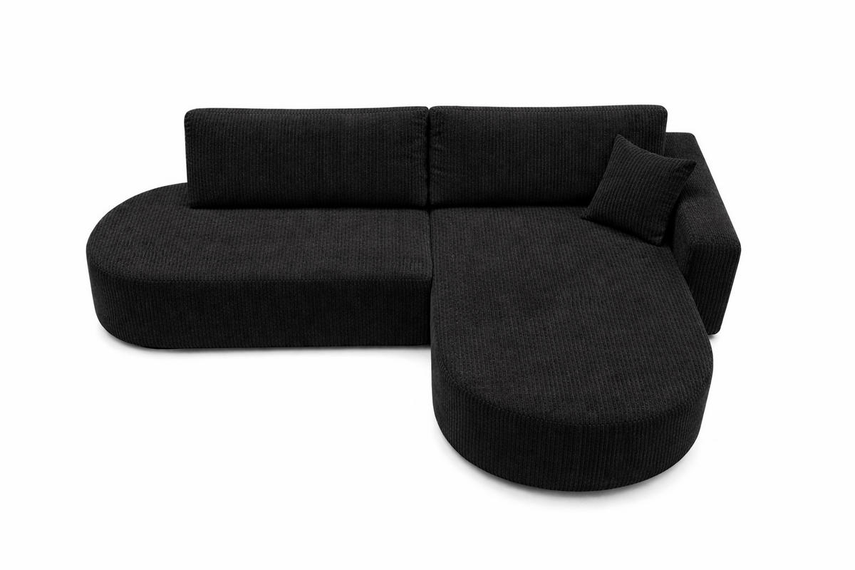 ECKSOFA Mit Schlaffunktion Und Bettkasten, Cordstoff Poso, Schwarz, Rechts, ROUND ONE OPEN XL - Schwarz, Holz (262/175cm) - Kaiser Möbel