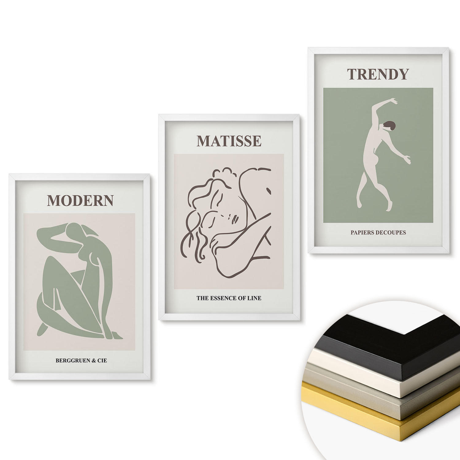 WANDBILDER 3er-Set - 40x60 cm Weißer Rahmen - Stilvolle minimalistische Charaktere - Weiß, Kunststoff (40/60cm) - ArtPrintCave