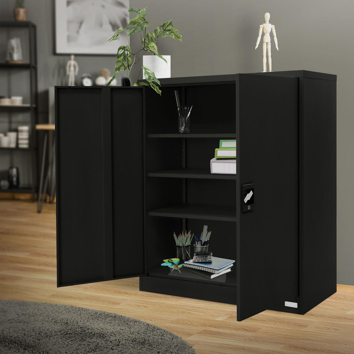 AKTENSCHRANK 90x40x109 cm Schwarz aus Stahl - Schwarz, Metall (40/109/90cm) - ML-DESIGN