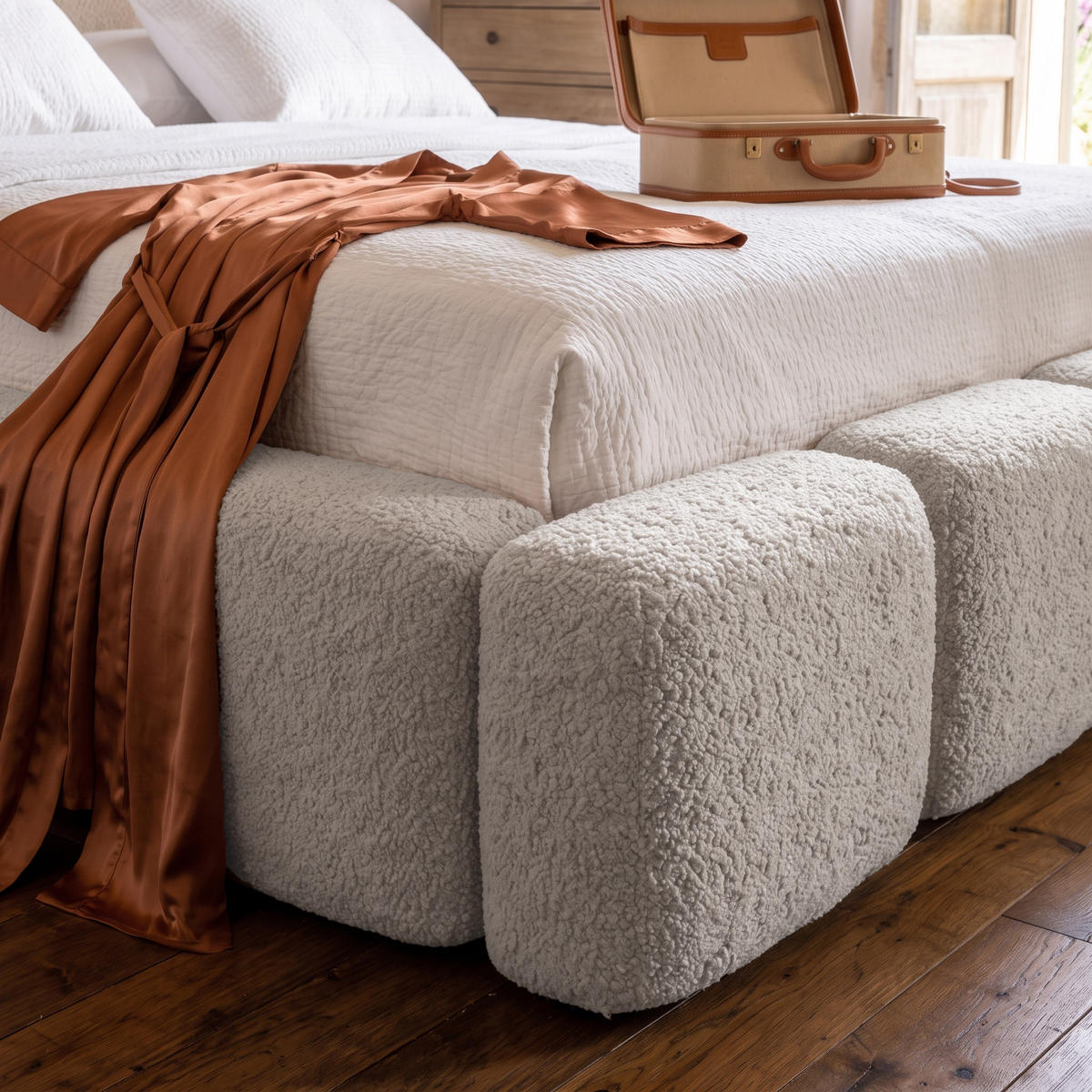 POLSTERBETT SUENO 160x200 cm in Hellgrau, gepolstertes Kopfteil, Metalllattenrost, Bettkasten, Bouclé-Stoff - Beige/Naturfarben, Holz/Textil (160/200cm) - Muffo