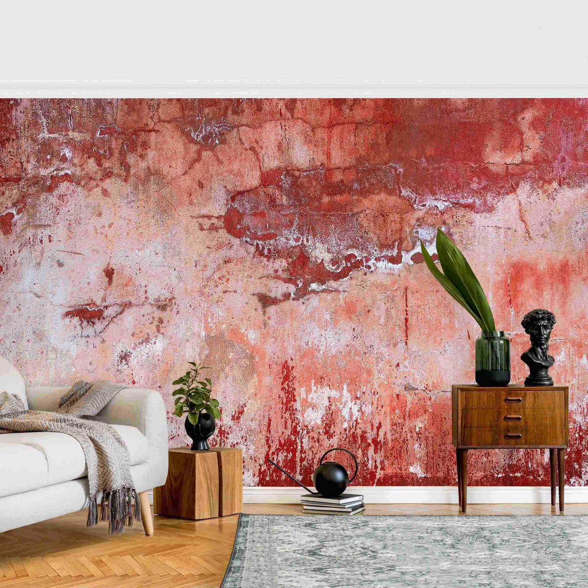 FOTOTAPETE Grunge Betonwand Rot 288/190 cm - Rot, Papier (288/190cm) - Bilderwelten