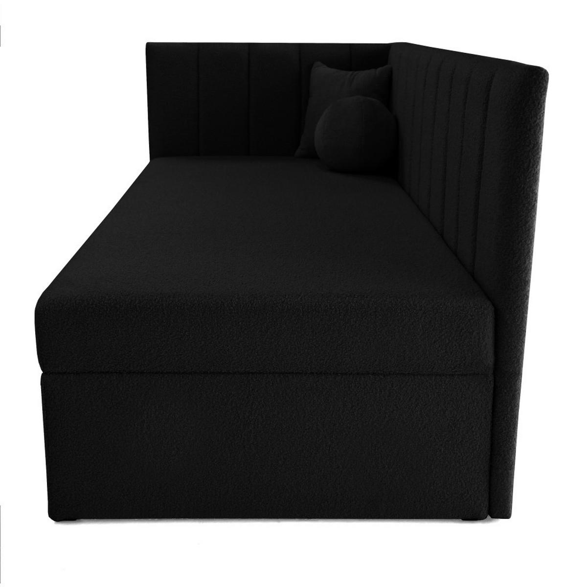 SCHLAFSOFA Rafi, Eckbett mit Bettkasten, 90x200 cm, Schwarz - Schwarz, Textil (209/94/102cm) - Beautysofa