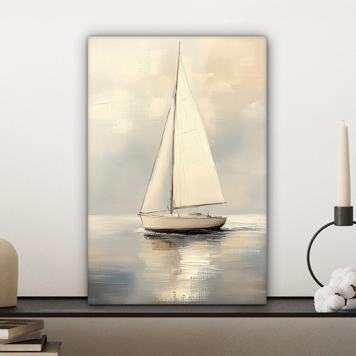 LEINWANDBILD Segelschiff - Meer - Bewölkt Deko Wohnzimmer 20x30 cm - Creme, Textil (20/30cm) - MuchoWow