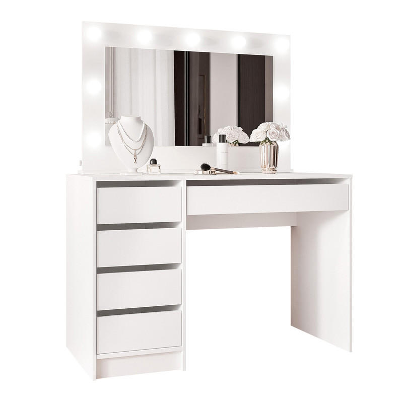 SCHMINKTISCH BELLA II mit LED-Beleuchtung und Spiegel, 110 cm Weiß matt - Weiß, Holzwerkstoff (110/77/55cm) - Idohome