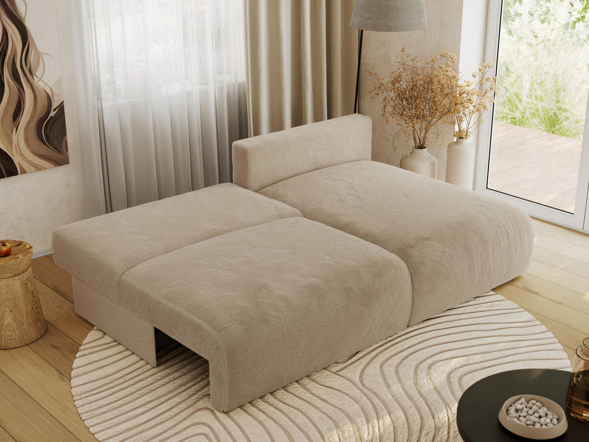 ECKSCHLAFSOFA VIVO L Beige Plüsch - rechts - Beige/Schwarz, Kunststoff/Textil (150/223cm) - MKS