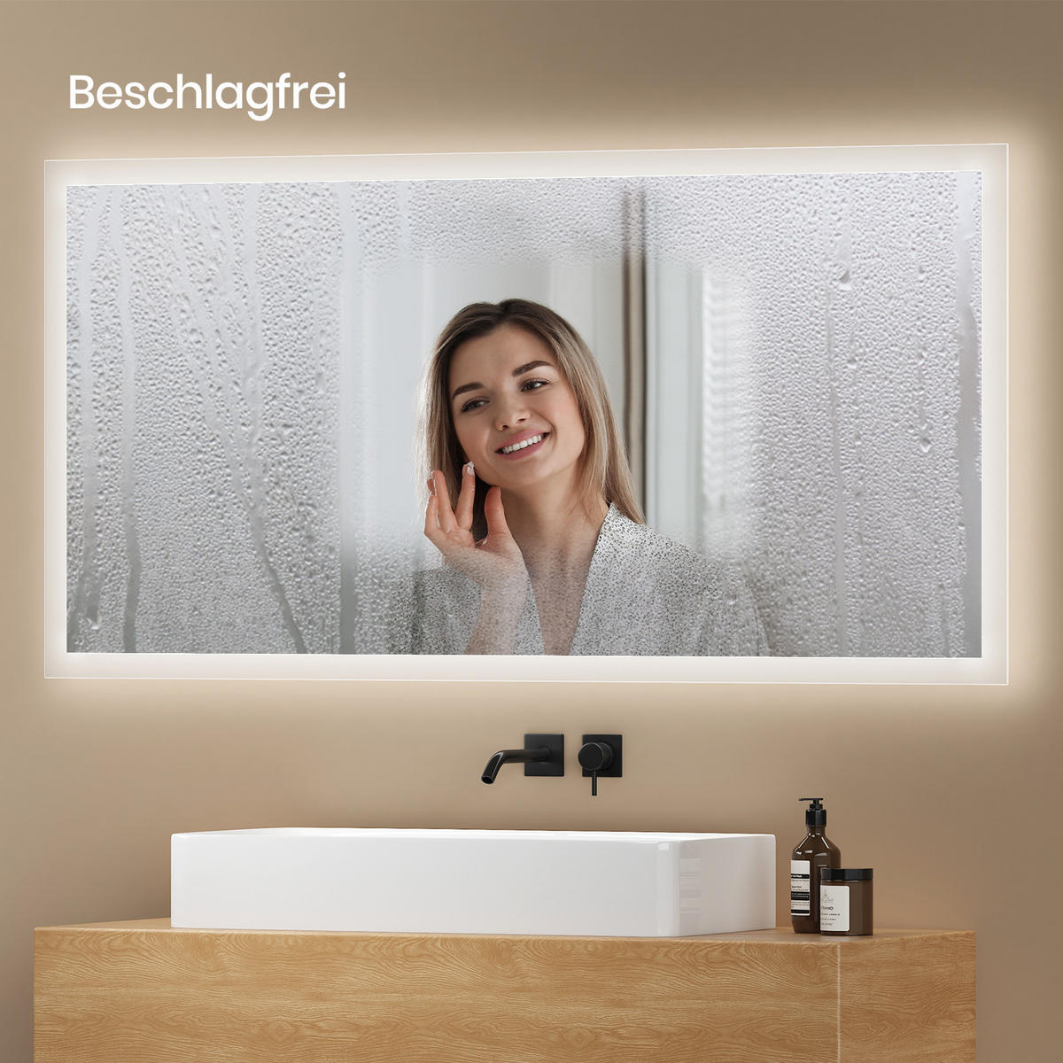 BADSPIEGEL mit Antibeschlag Beleuchtung 120/60/3,5 cm - Transparent, Glas (60/120/3.5cm) - EMKE