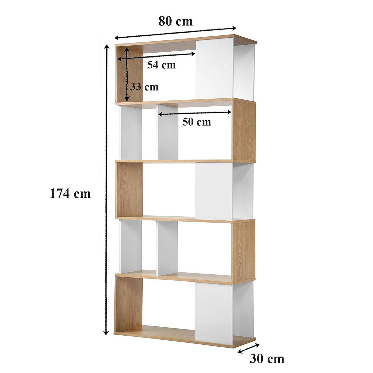 BÜCHERREGAL in Weiß- und Eichendekor - H173,5 cm - Weiß, Holzwerkstoff (29.5/173.5/80cm) - Calicosy