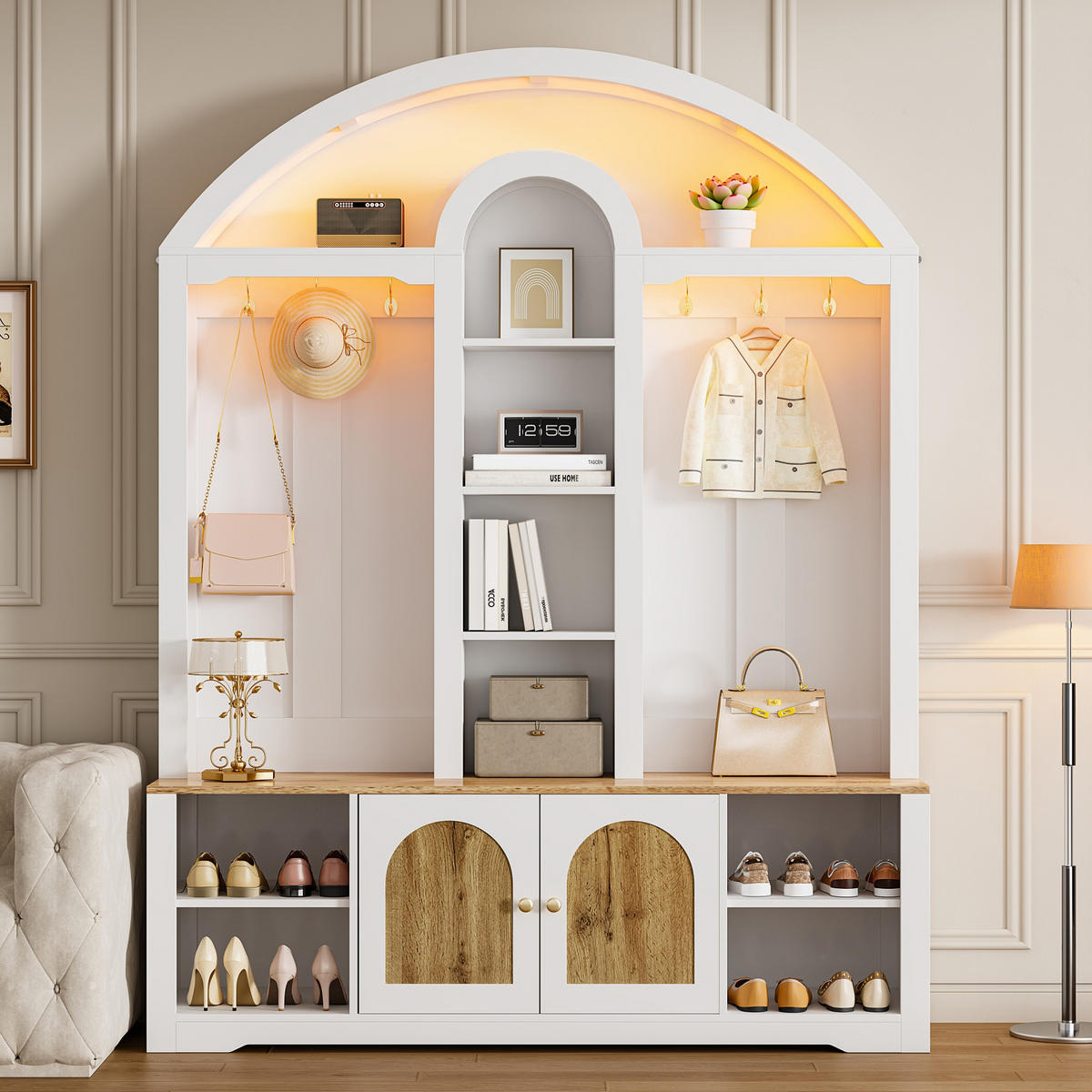 GARDEROBENSCHRANK Schuhregal Haken MDF - Weiß, Holz (150/195/40cm) - Fortuna Lai