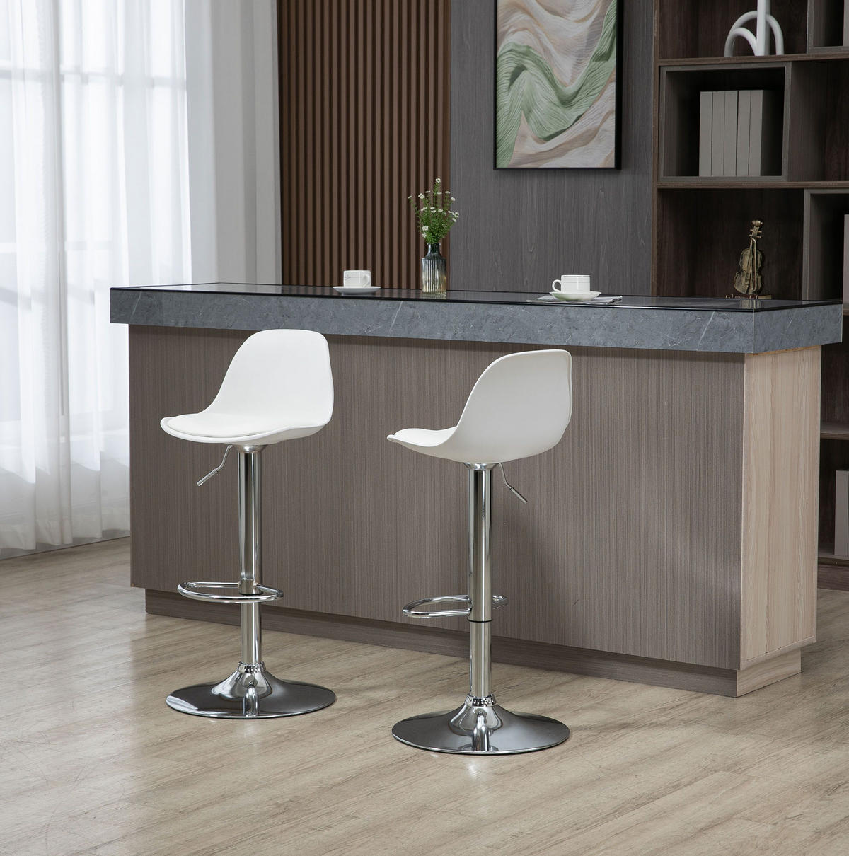 BARHOCKER 2er-Set höhenverstellbar drehbar Weiß Kunstleder - Weiß, Metall (42/104/38cm) - Meubliv