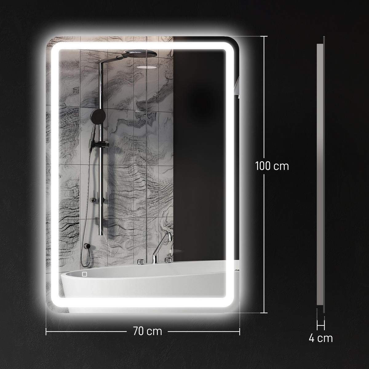 BADSPIEGEL Hartglas Silber - Silberfarben, Glas (4/100/70cm) - HOMCOM