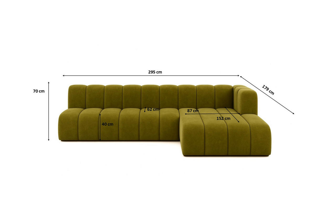 ECKSOFA GRAND L 295 cm, Stoff Salvador, Olive, Rechts - Olivgrün, Holz (295/179cm) - Kaiser Möbel