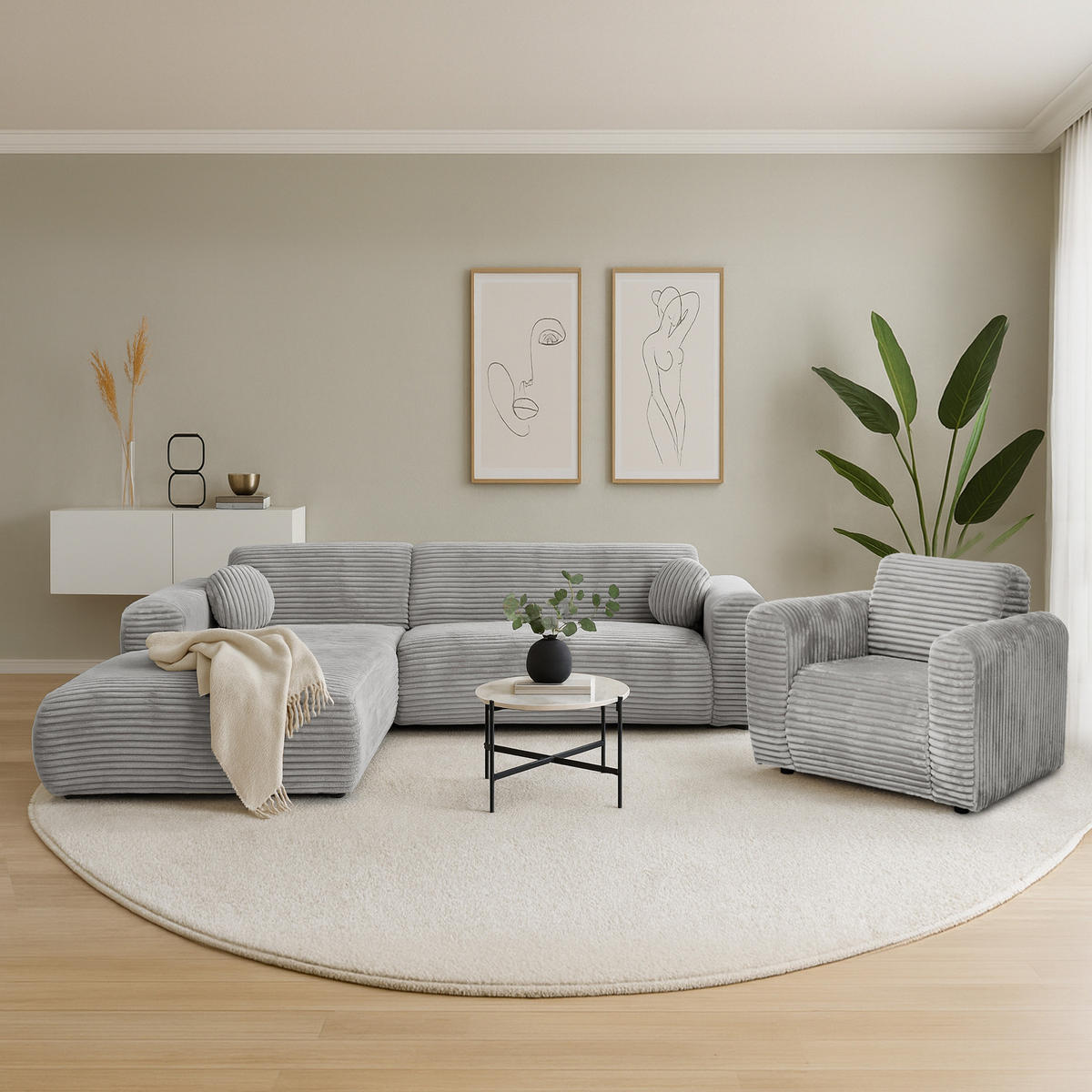 ECKSOFA Puerto, ohne Schlaffunktion, Hellgrau, links - Hellgrau/Schwarz, Textil (269/170cm) - Beautysofa