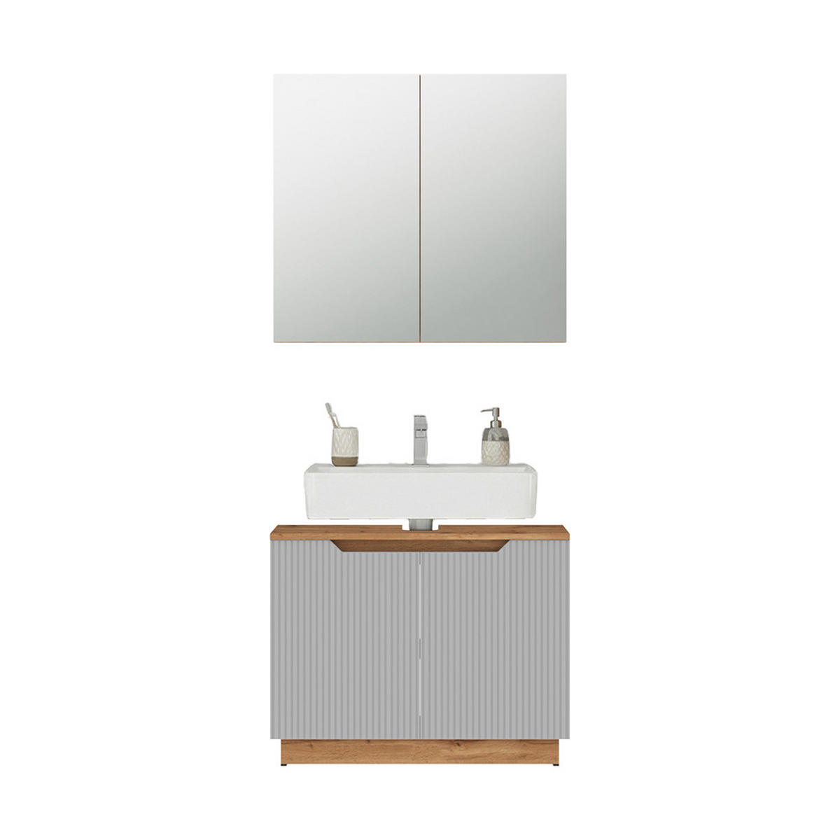 KOUPELNOVÝ NÁBYTEK Lotta Dubový/šedý pruhovaný - šedá/barva dubu, kompozitní dřevo (79.6/62.1/32cm) - Vicco