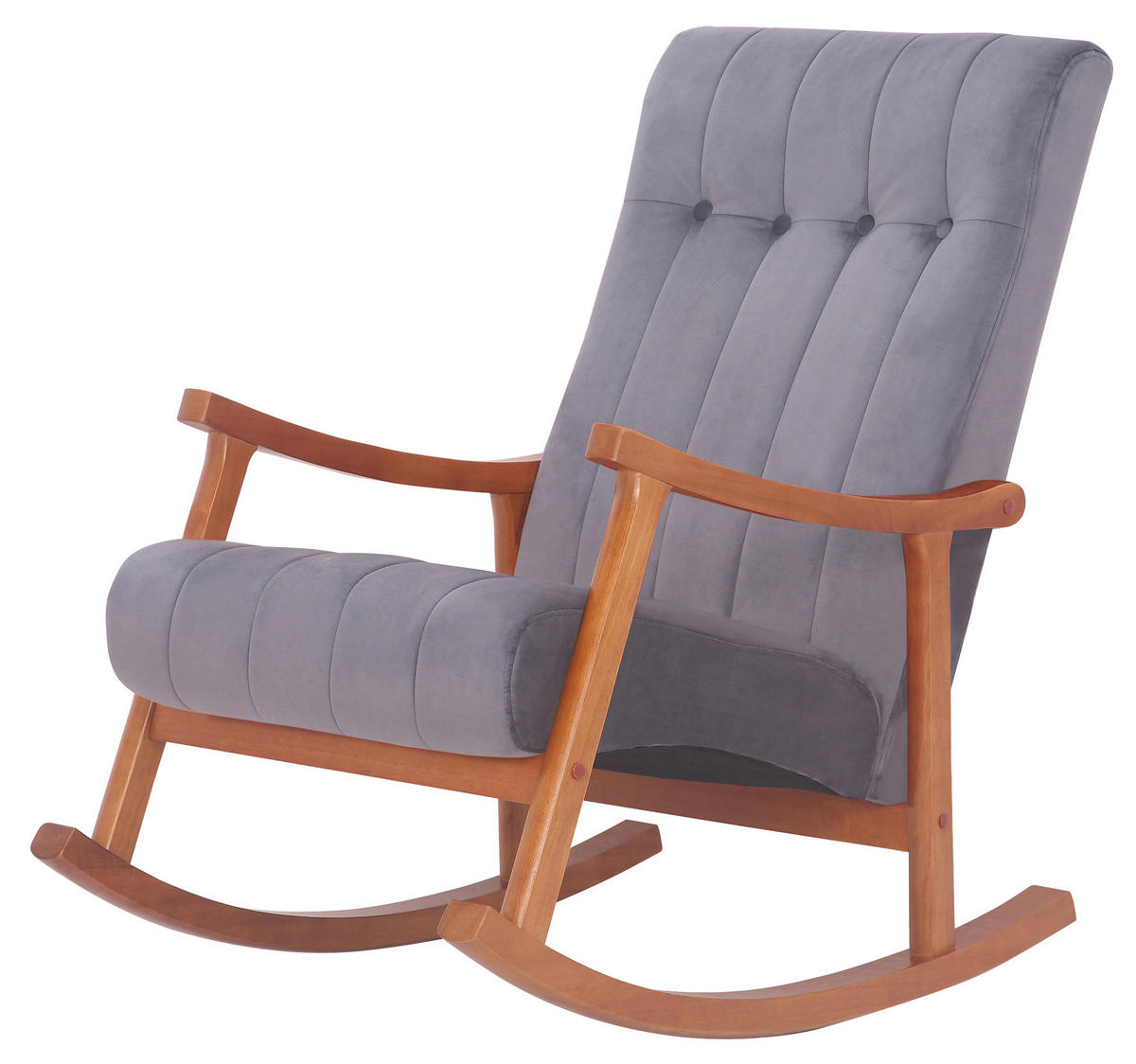 SCHAUKELSTUHL Sarti Samt, Gestell Kautschukholz Walnuss Walnuss/Grau - Walnussfarben/Grau, Holz/Textil (62/98/92cm) - TPFLiving