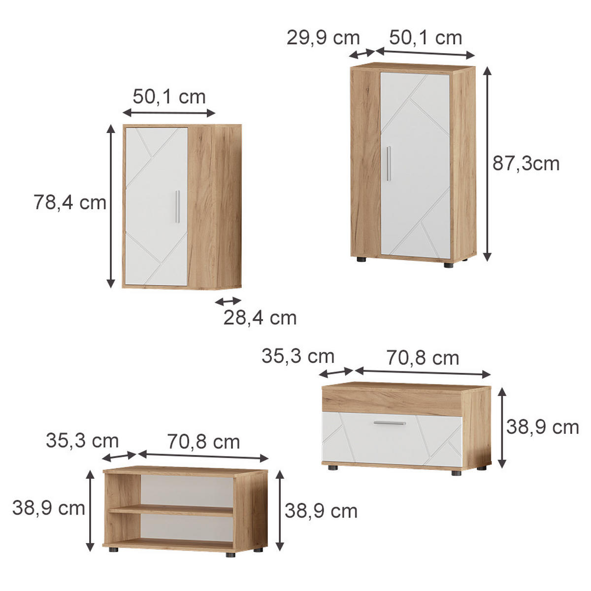 NÁSTENNÁ SKRINKA Berno, Dub Goldkraft/biely, 4-dielna sada - biela/dub medový, kompozitné drevo (50.1/78.4/28.3cm) - Vicco