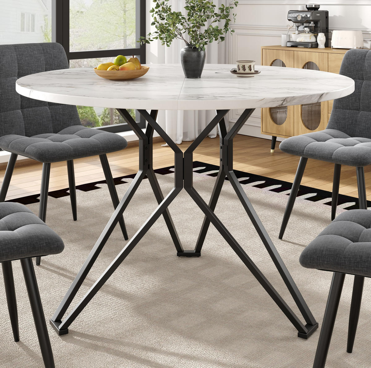 ESSTISCH rund 100x100 cm MDF in Marmoroptik Schwarz - Schwarz, Metall (100/100/76cm) - Meubliv