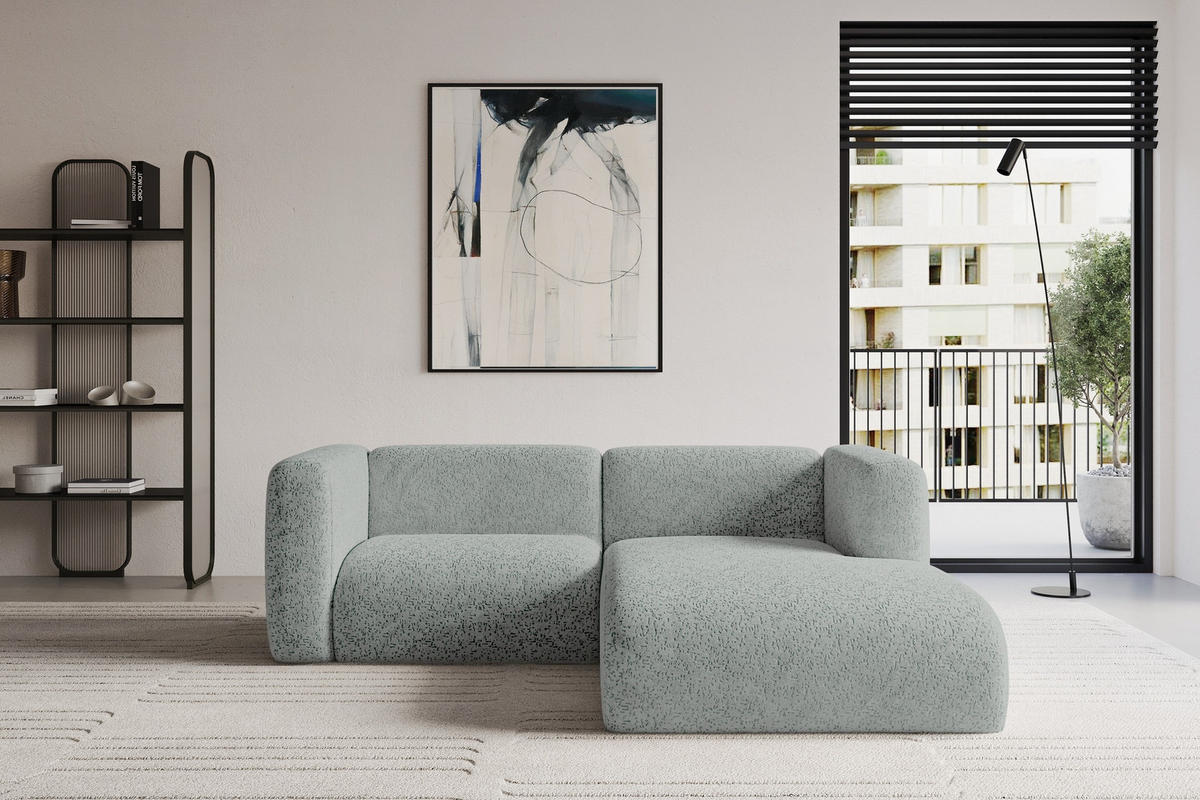 ECKSOFA Ottomane Rechts MIRA-L1 227x179x89 Grün Velours - Schwarz/Hellgrün, Holzwerkstoff/Kunststoff (227/179cm) - ALTDECOR
