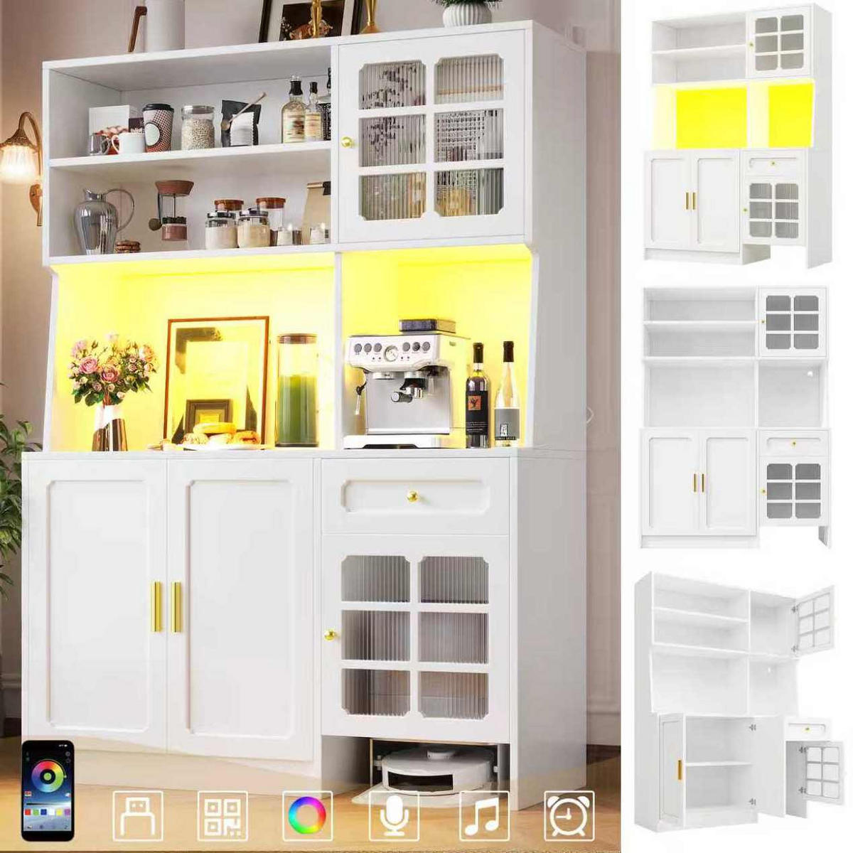 BUFFET 130/180/45 cm Weiß aus MDF mit LED-Beleuchtung - Weiß, Holzwerkstoff (45/180/130cm) - OKMYHOME