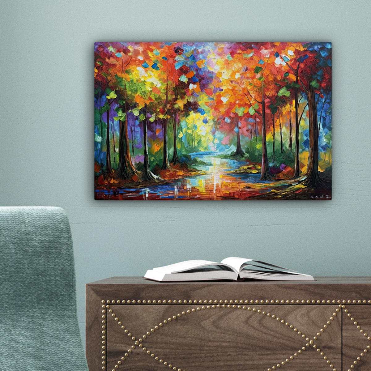 LEINWANDBILD Landschaft - Wald - Farben - Natur Deko Schlafzimmer 30x20 cm - Multicolor, Textil (30/20cm) - MuchoWow