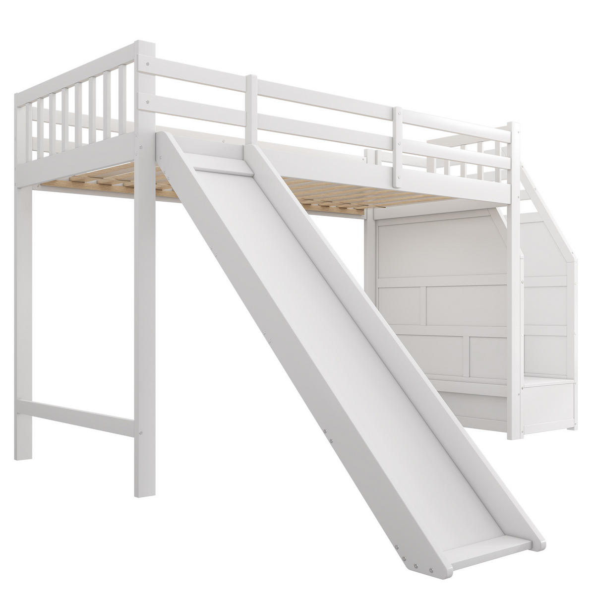 HOCHBETT 90/200 cm weiß mit Rutsche und abnehmbarem Schutzgitter - Weiß, Holz (90/200cm) - OKWISH