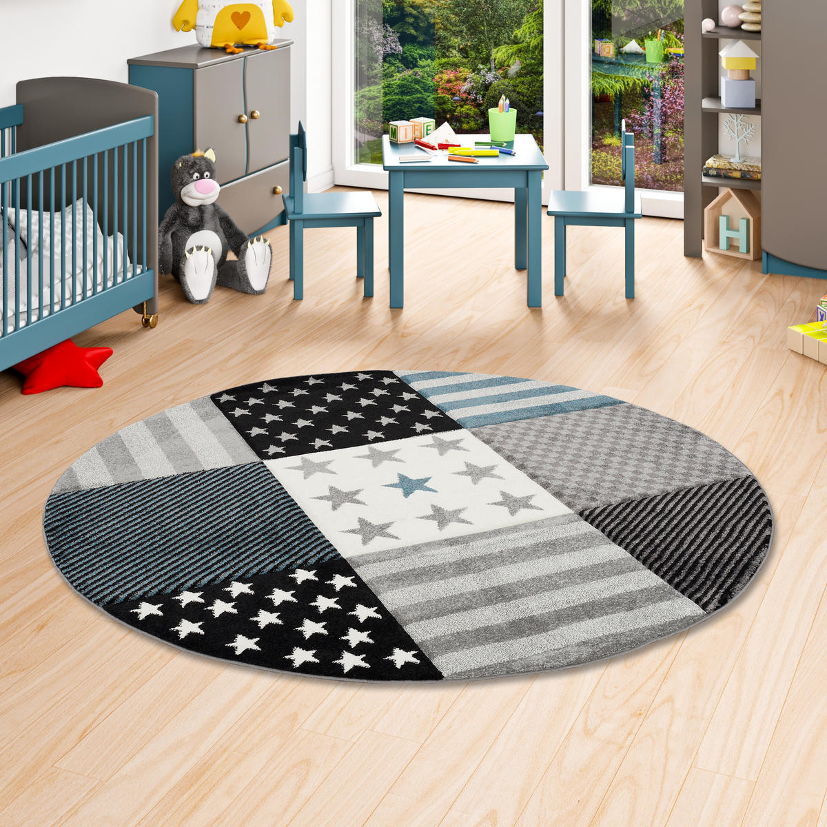 KINDER UND JUGEND TEPPICH MAUI STERNE RUND - Türkis/Grau, Textil (120/120cm) - Pergamon