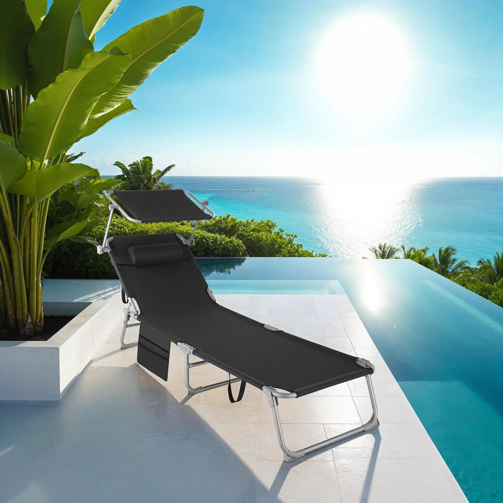 Thumbnail - tectake Sonnenliege, Schwarz, Kunststoff, 68x111x161 cm, Gartenmöbel, Gartenliegen