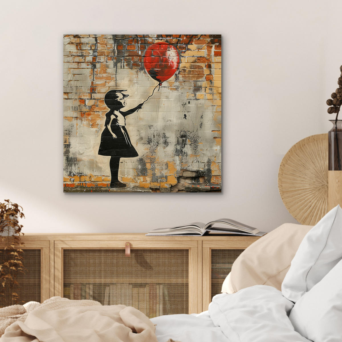 KOVOVÝ OBRAZ Graffiti - Banksy - Dievča - Street art 50x50 cm - piesková, kov (50/50cm) - MuchoWow
