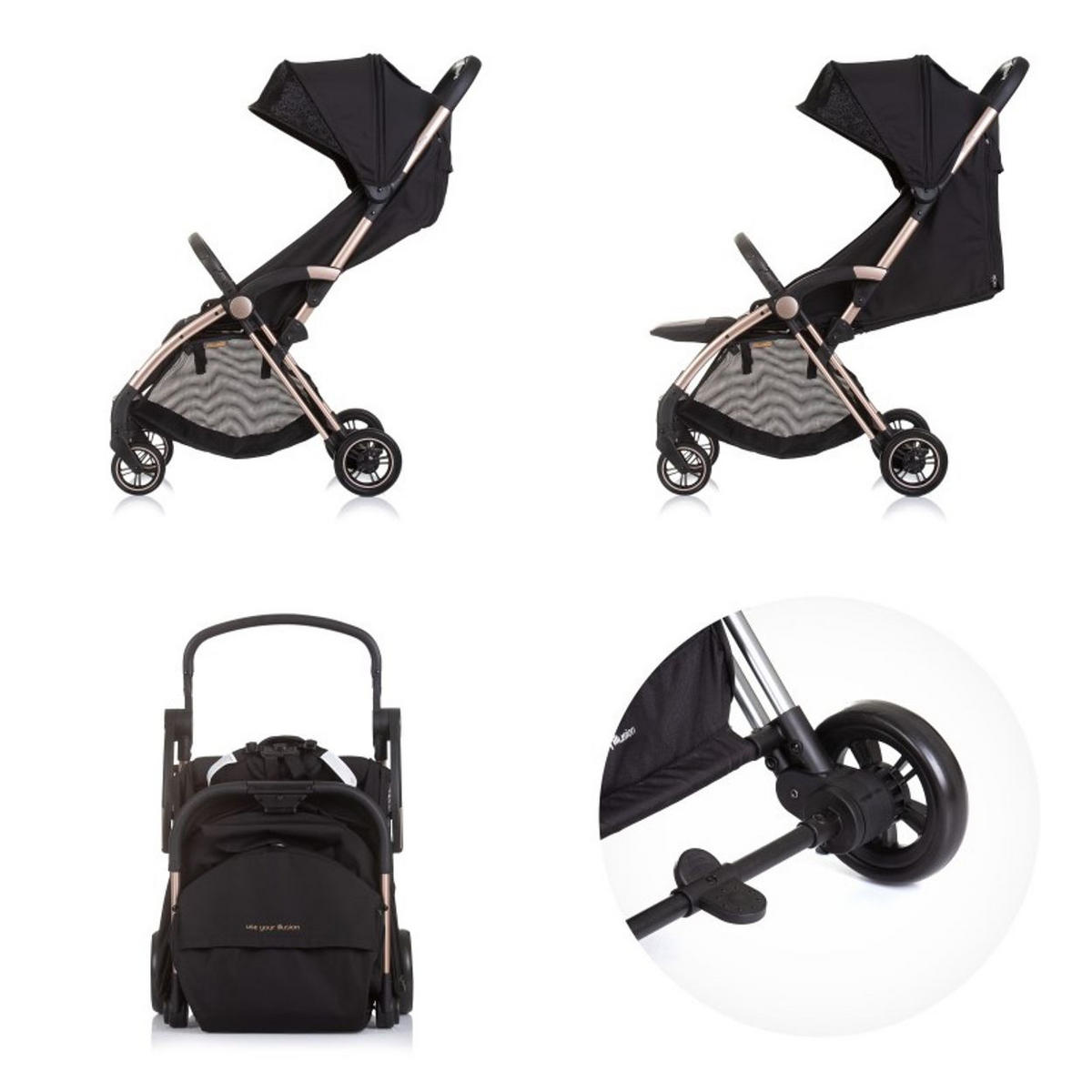 BUGGY Illusion schwarz klappbar, verstellbare Fußstütze, Federung, Korb - Schwarz, Metall (67/40/102cm) - Chipolino