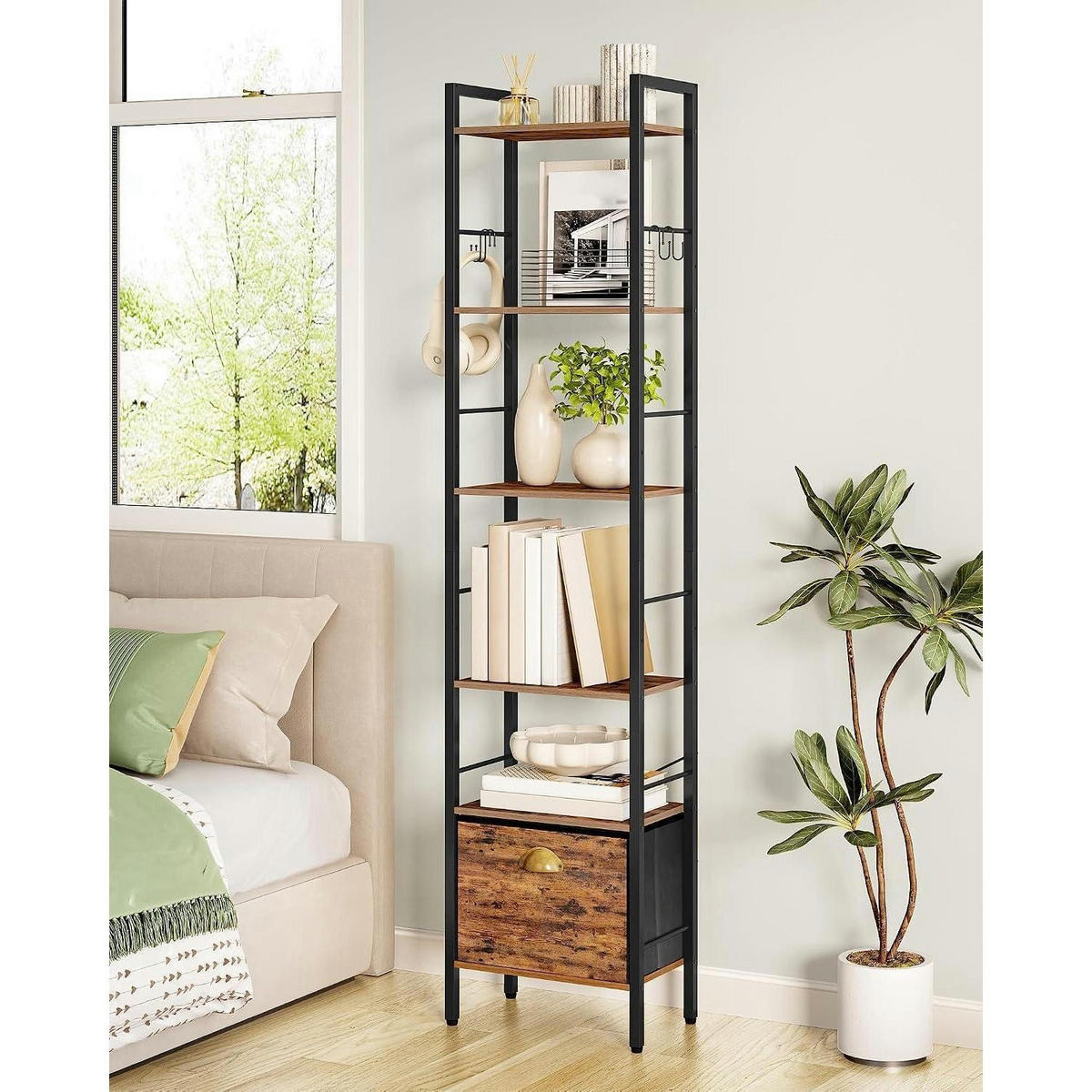 BÜCHERREGAL mit Schublade und Haken 24 x 40 x 173 cm Vintagebraun - Braun, Holzwerkstoff (40/173/24cm)