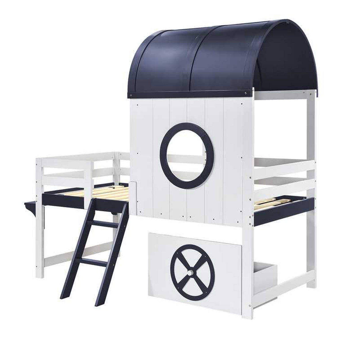 ETAGENBETT halbhoch 90x200 cm Weiß Dunkelblau mit Schublade - Weiß, Holz (90/200cm) - Meubliv