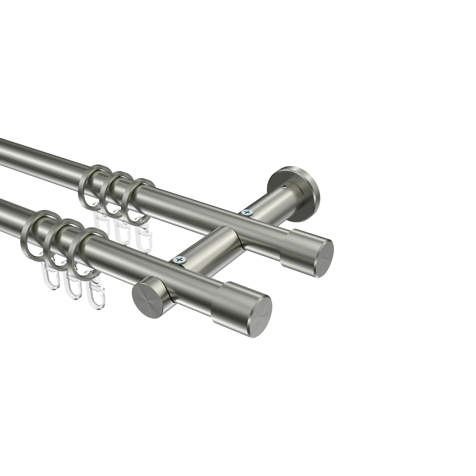 GARDINENSTANGEN-SET Platon Santo 180 cm, 2-läufig, 20 mm Ø Edelstahl-Optik - Edelstahlfarben, Metall (180cm) - INTERDECO