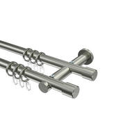 GARDINENSTANGEN-SET Platon Santo 260 cm (geteilt in 2 x 130 cm), 2-läufig, 20 mm Ø Edelstahl-Optik - Edelstahlfarben, Metall (260cm) - INTERDECO