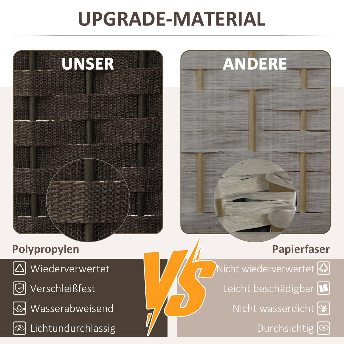 PARAVENT 6-teilig 240 x 170 cm Raumteiler Trennwand aus Kiefernholz Braun - Braun, Holz (1.6/170/240cm) - HOMCOM