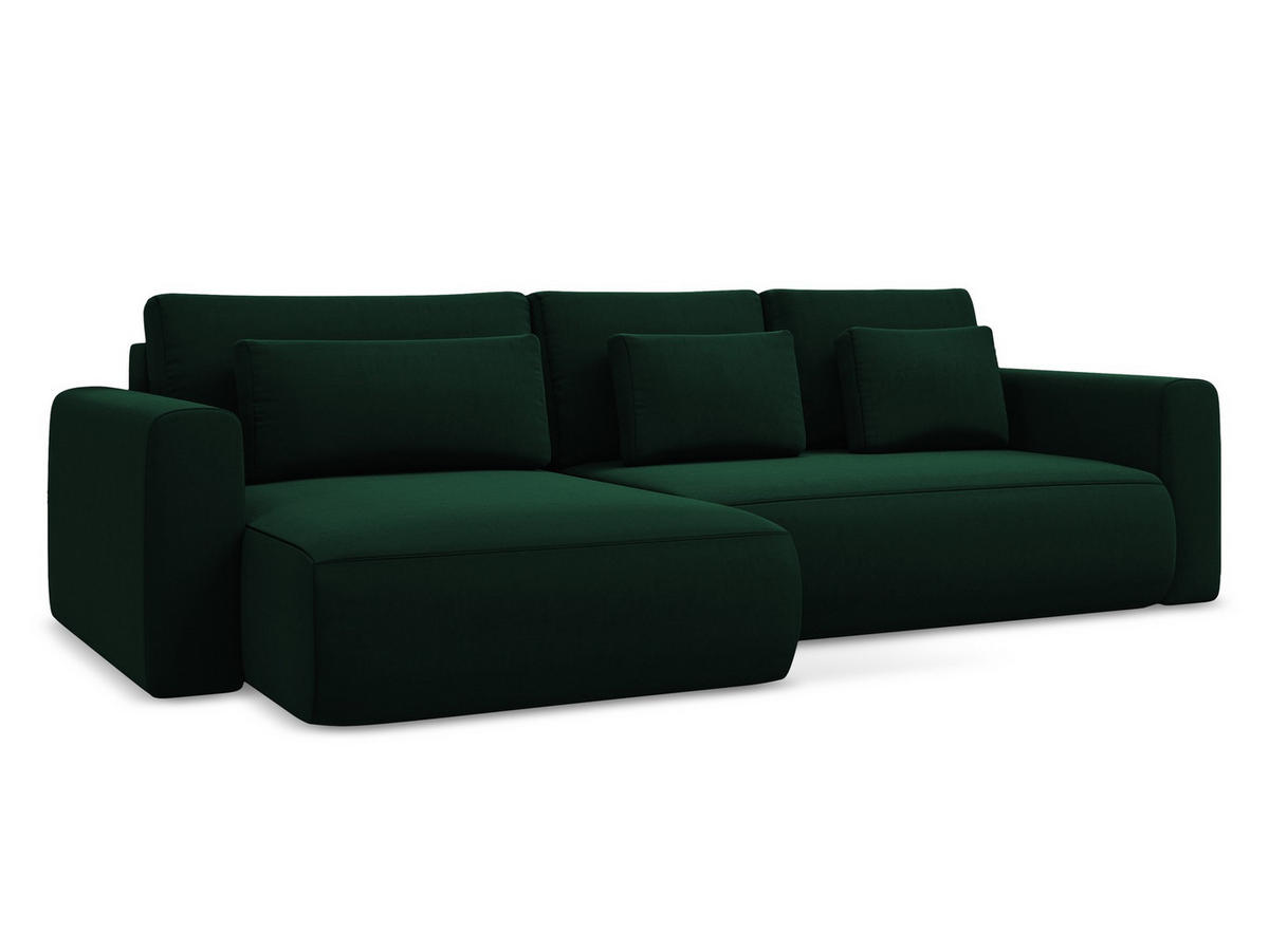 ECKSOFA mit Schlaffunktion Samt Stoff Grün - Dunkelgrün/Schwarz, Kunststoff/Textil (149/278cm) - Makamii