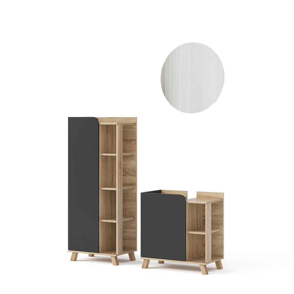 BADRUMSMÖBELSET Karen Sonoma/antracit 3 delar Sonoma ek, Antracit 65/60/35 cm