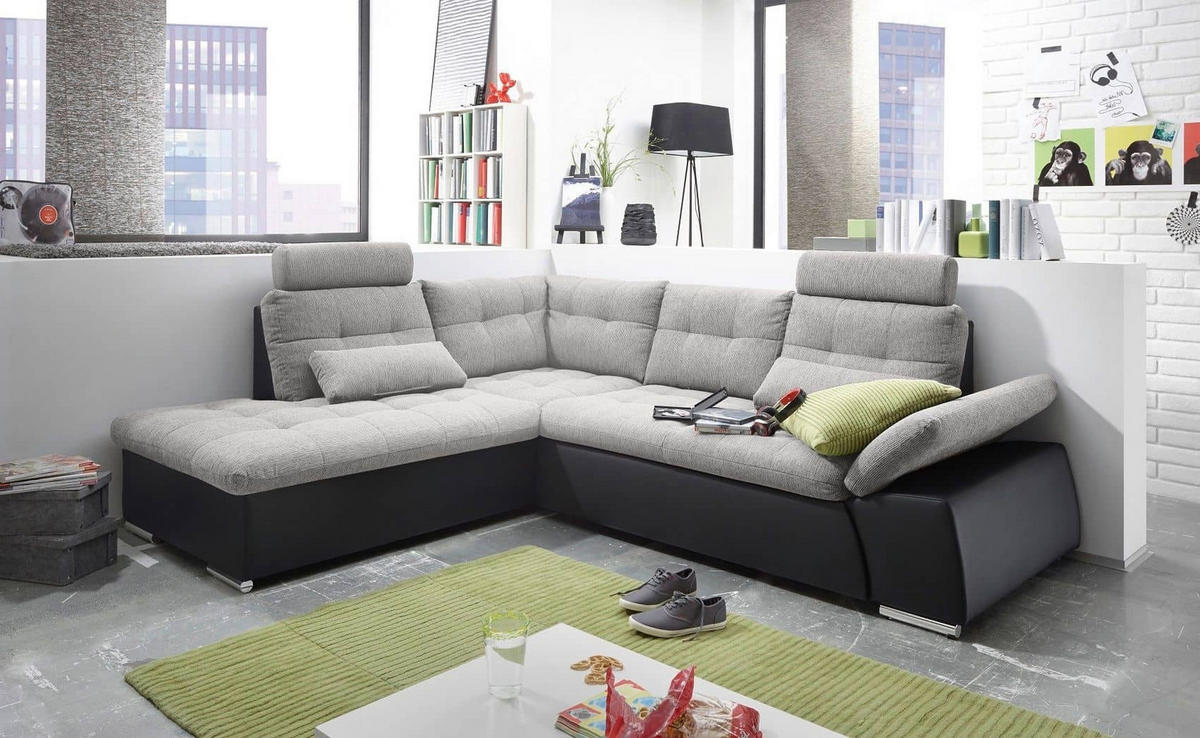 ECKSOFA mit Schlaffunktion, Armlehnfunktion und Kopfstützen - Chromfarben/Silberfarben, Textil (260/219cm) - ed exciting design