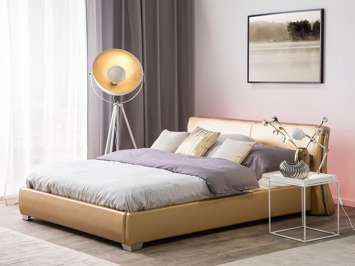 LEDERBETT 140/200cm Gold Paris - Goldfarben, Leder (140/200cm) - Beliani