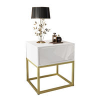 NACHTTISCH BLANCO GOLD II auf goldenem Gestell Weiß Hochglanz - Weiß Hochglanz, Holzwerkstoff (45/52/36.5cm) - Lookway