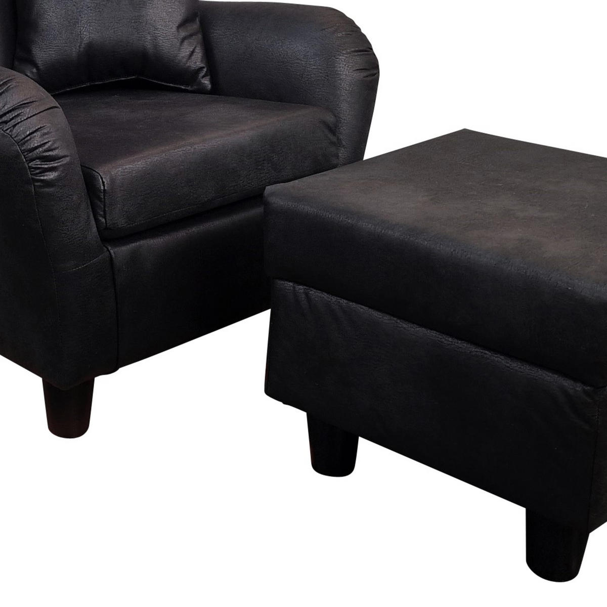 OHRENSESSEL mit HOCKER, hoher Sitzkomfort durch Wellenunterfederung, Mikrofaser Leder-Optik Vintage Schwarz / 18007 - Schwarz, Holz/Textil (90/98/76cm) - luma-home