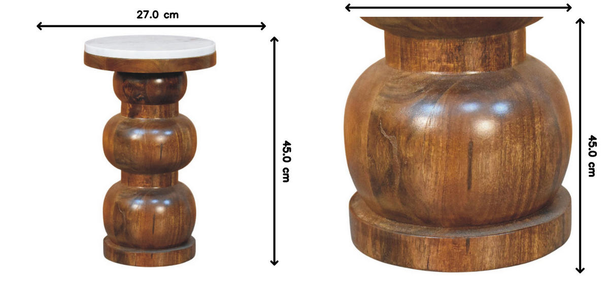 BEISTELLTISCH mit Amber-Eichen-Finish, Marmorplatte oben, poliertes Braun - Braun, Holz (27/27/45cm) - Artisan Furniture