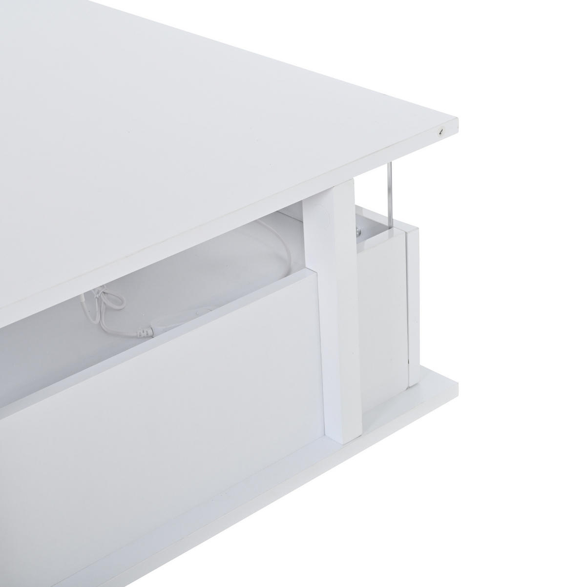 KONFERENČNÍ stolek 70/70/35 cm bílý z dřevotřísky s LED osvětlením a 2 zásuvkami - bílá, kompozitní dřevo (70/70/35cm) - OKWISH