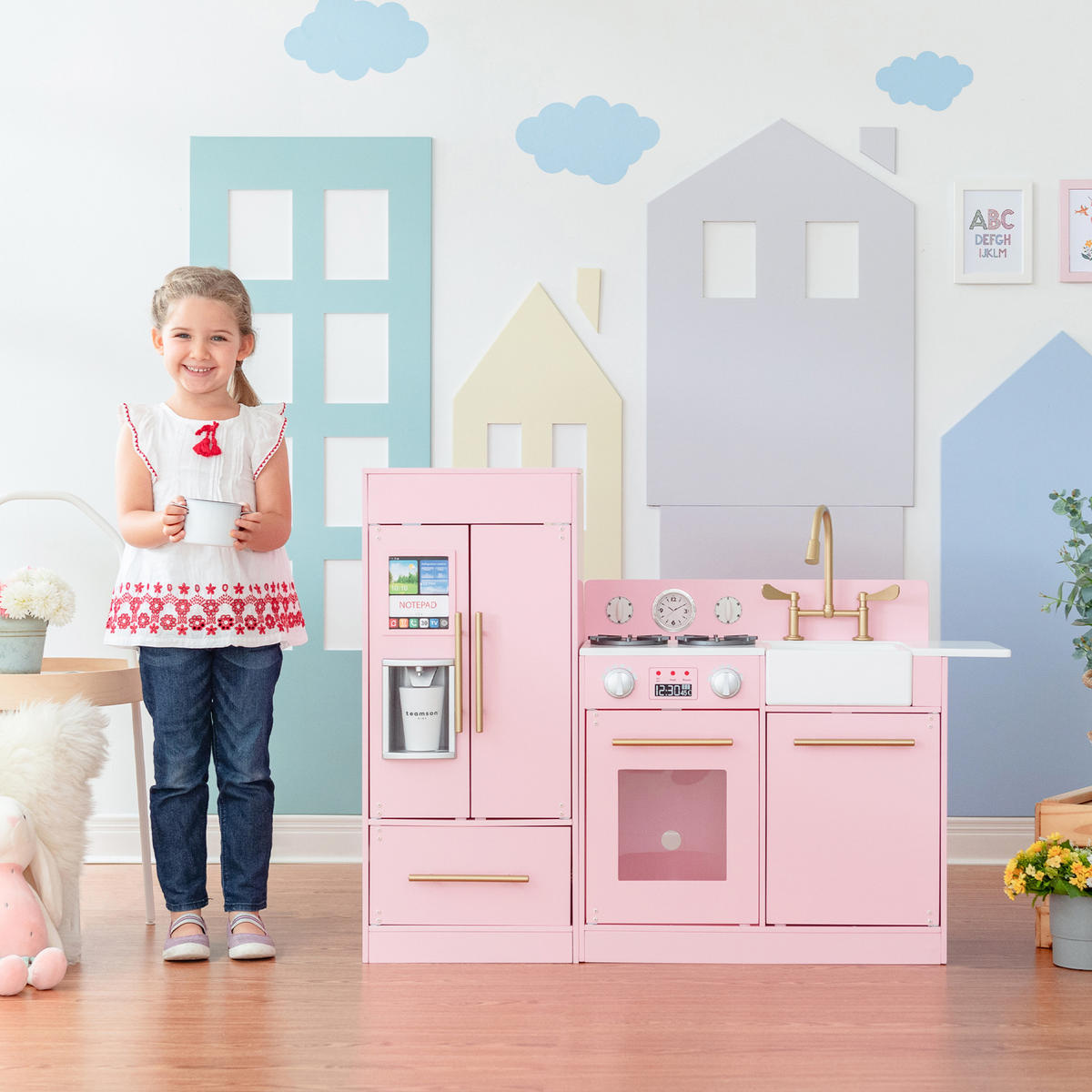 KINDERKÜCHE Spielküche, Rosa, 81cm - Pink, Holzwerkstoff (106/30/81cm) - Teamson Kids